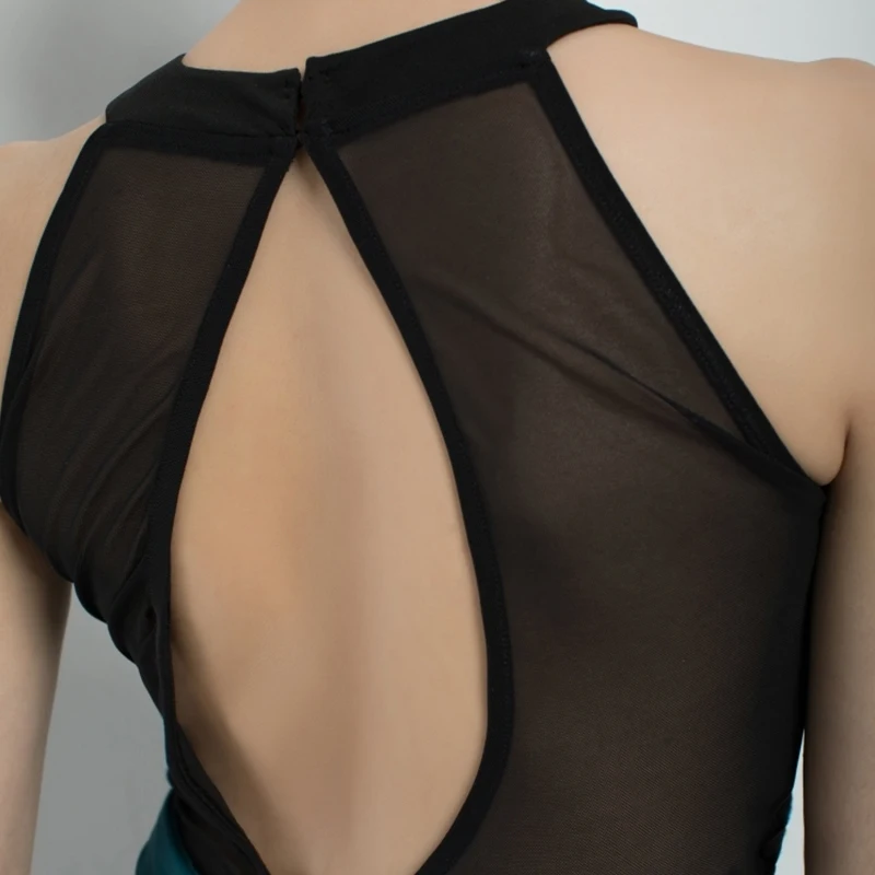 Strój do tańca towarzyskiego damski standardowy nowoczesny taniec występ spodnie do ćwiczeń czarny top z siateczki strój treningowy dla dorosłych 2338