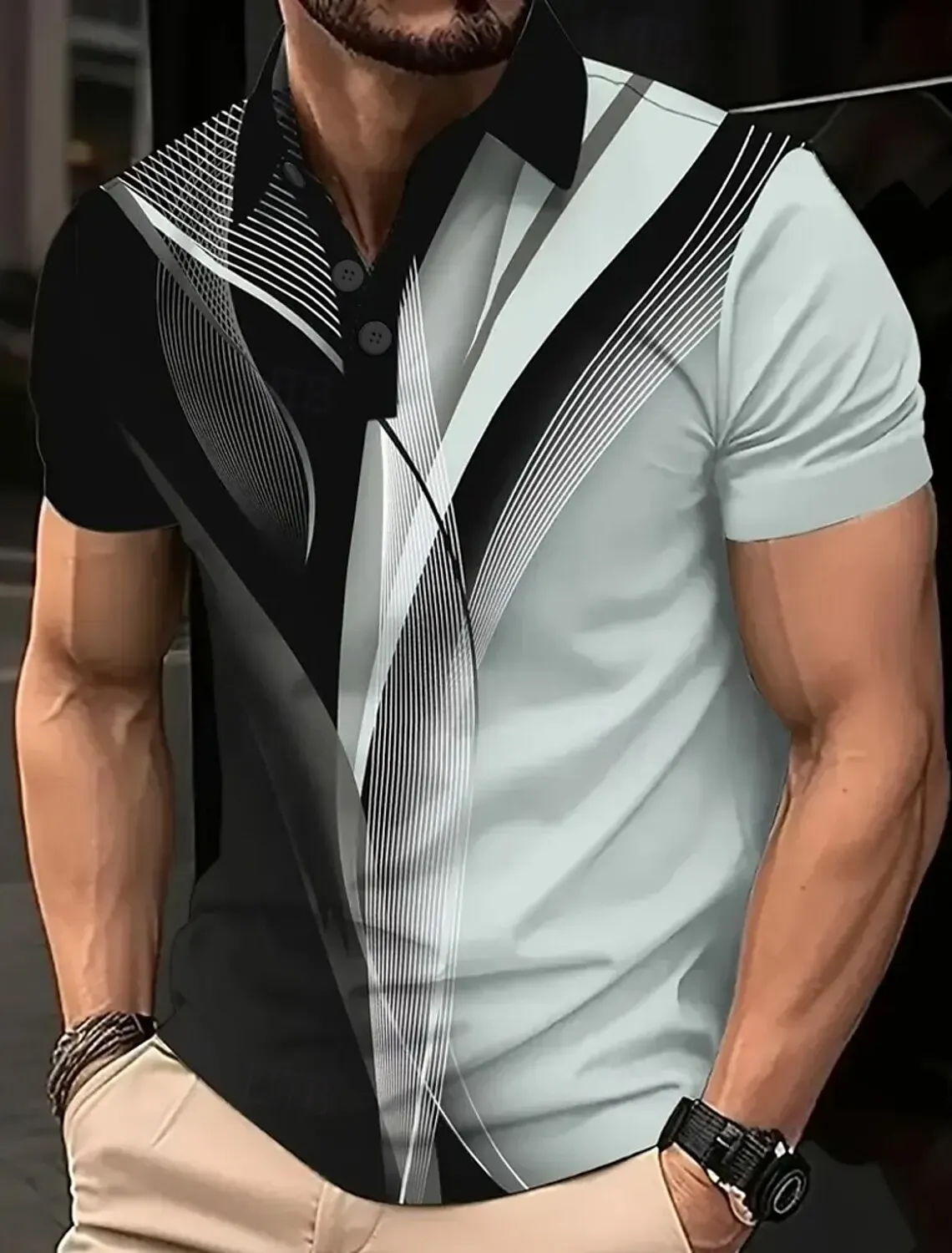 

Men's Summer Geometric Line Polo Short Sleeve Polo Shirts Collared Shirts Business Casual School Outdoor Daily Wear 3D Print Top