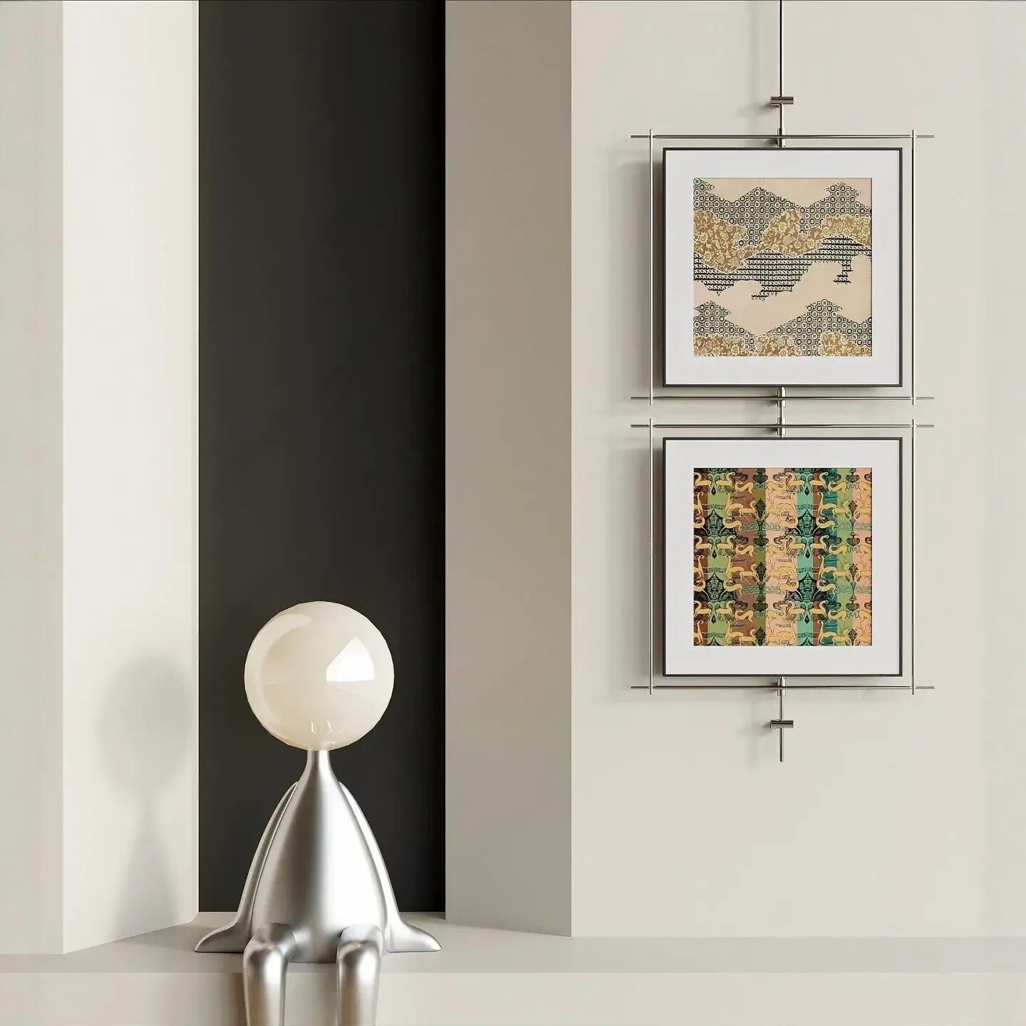 Modern minimalist vertical narrow abstract line double painting abstract texture hanging painting