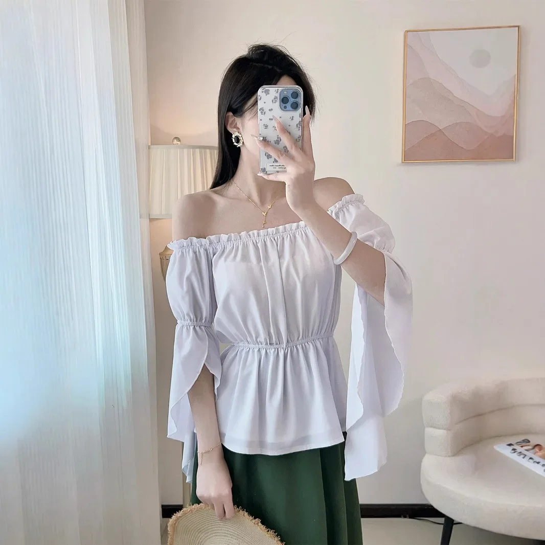 

Женские рубашки с рюшами в стиле Ренессанс, плиссированные, с морщинистыми рукавами, блузка с открытыми плечами и вырезом, средневековая сорочка, викторианская девчонская рубашка