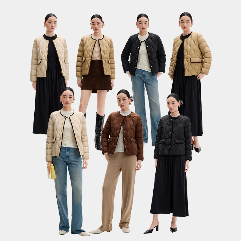 Chericom Women's Minimalist Collarless Down Jacket Lightweight Warm Duck Down Commuter Short Fit Puffer Coat Y309037Y