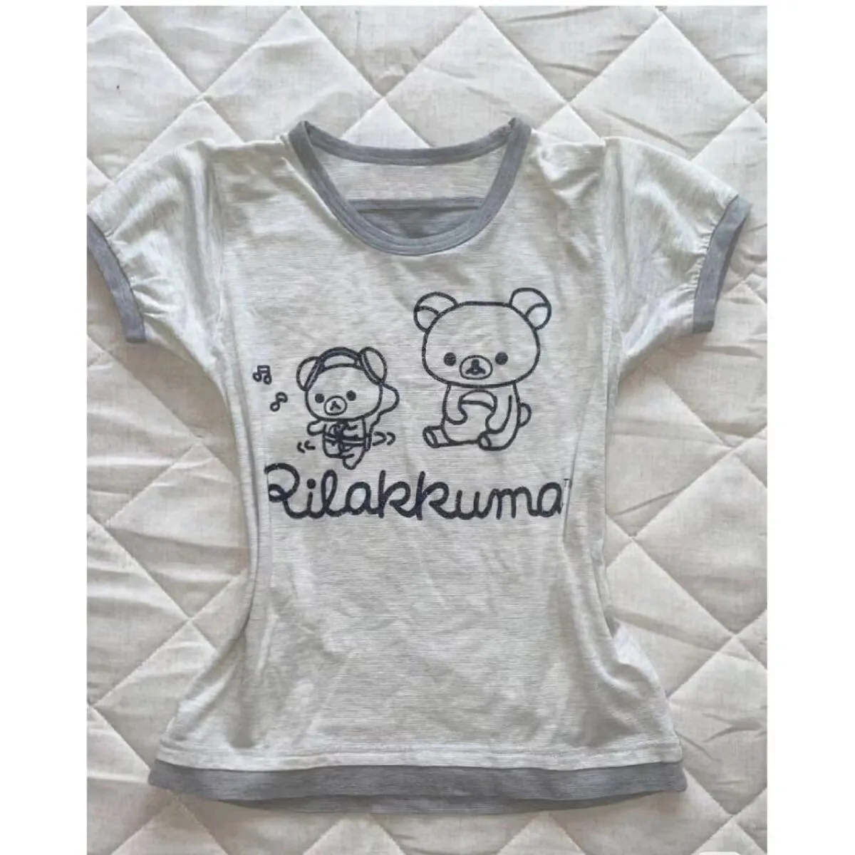 المرأة Kawaii وهمية اثنين تي شيرت اليابانية الرجعية ثقافة فرعية رمادي التي شيرت شعبية Y2k الكرتون طباعة تيز الإناث Harajuku الحلو