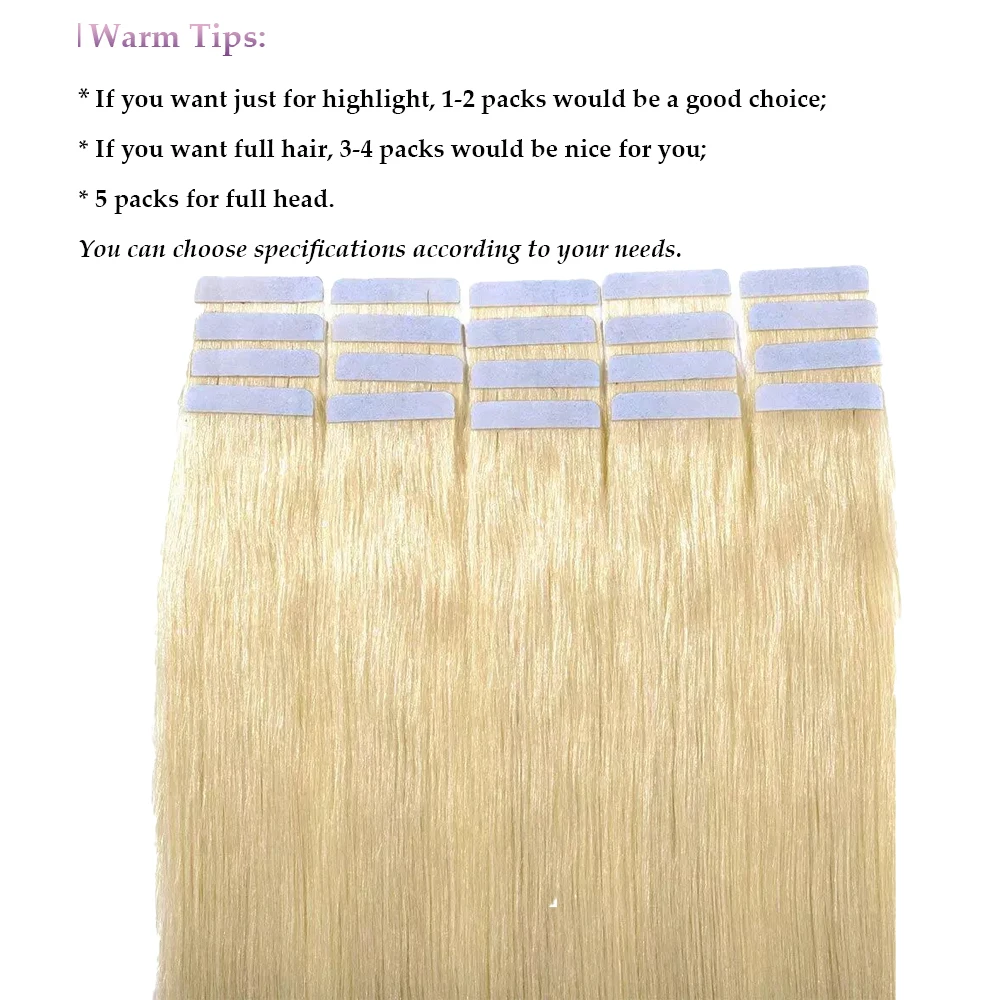 Human Hair Extensions Tape Ins #613 Blonde Tape In Hair Extensions Menselijk Haarkleur Bleekmiddel Blonde Huid Inslag Naadloze Tape Ins