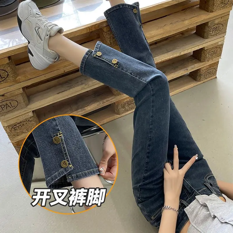 

Vintage Straight Jeans For Women's 20223 Spring New High-waisted Split Cropped Pants Design Feeling Stretch Pants