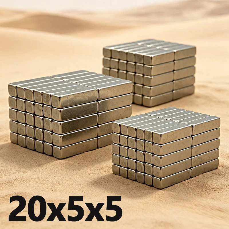 2-100pcs 20x5x5mm Magnet N35 NdfeB Permanent Magnetic Imanes Square Shape Neodymium Fridge Magnets 20*5*5mm Magnet Accessory