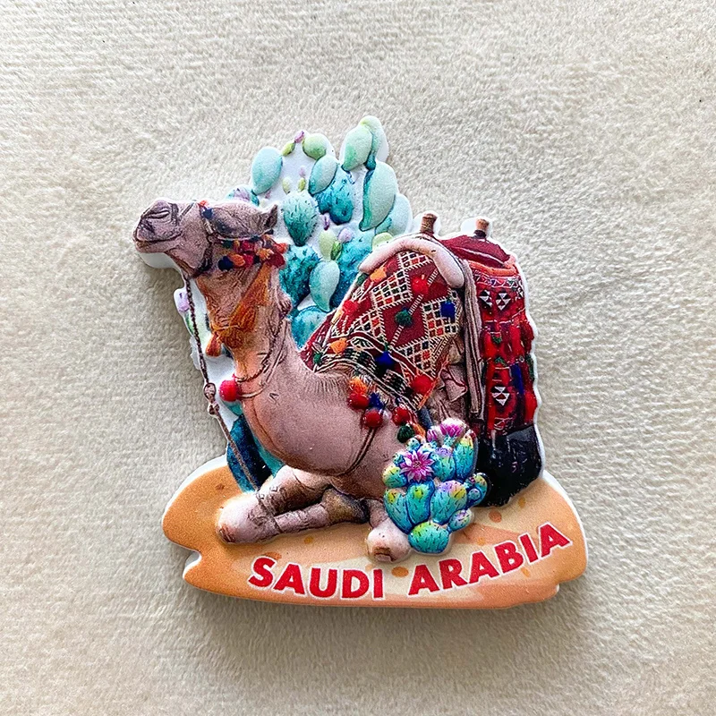 

3D Resin Refrigerator Magnet - Saudi Arabia Camel and Cactus Decor - Unique Travel Souvenir