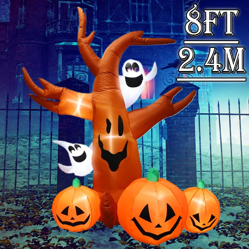 8FT Giant Glowing Inflatable Model Ghost Pumpkin Tree Outdoor Toys Homes Decor Thrilling Halloween Inflatable Toys Decoration