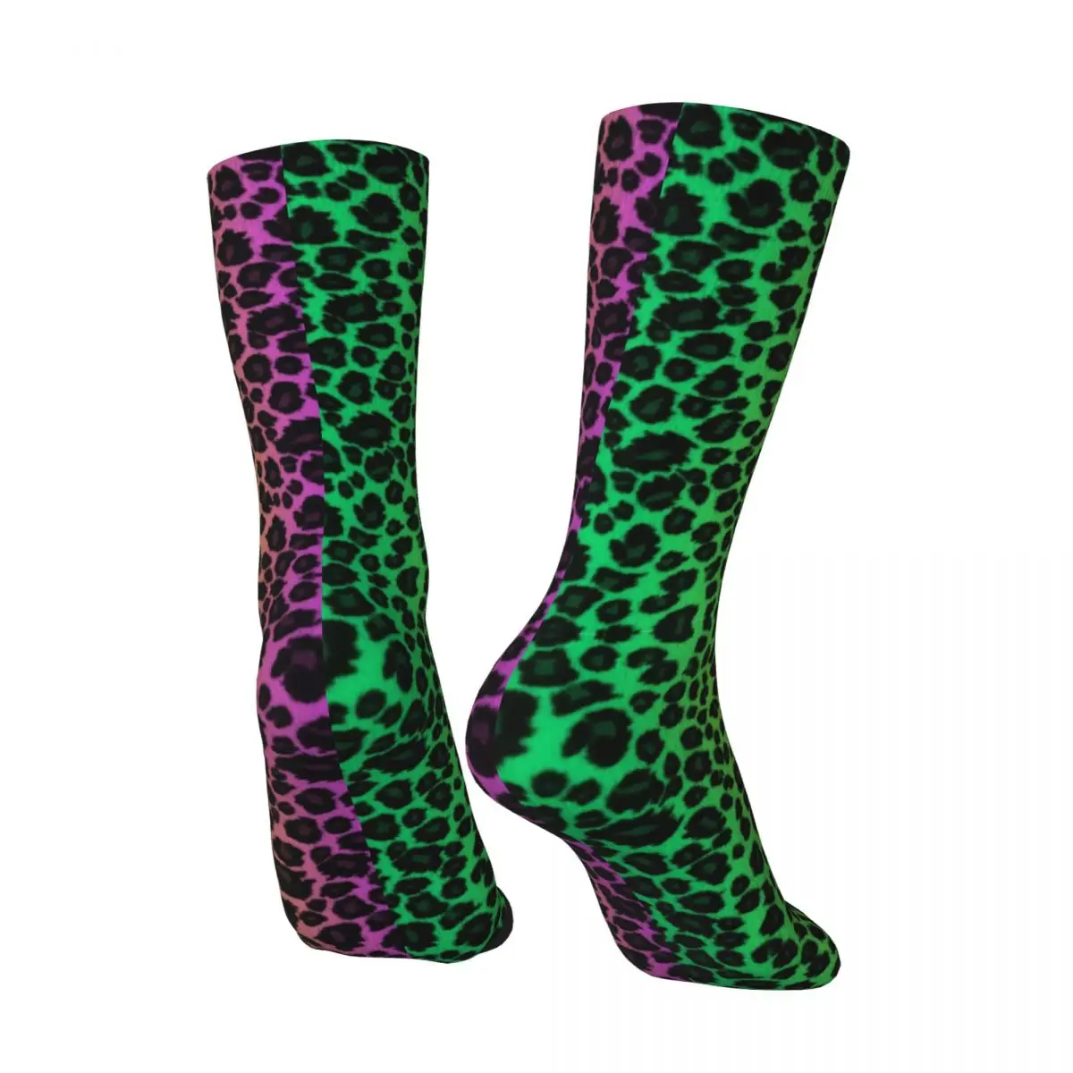 Green Yellow Purple Leopard Skin Socks Gothic Stockings Winter Non Slip Adults Men Socks Medium Soft Design Cycling Socks