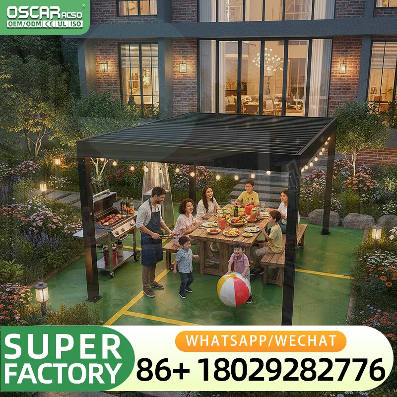 3X4 Aluminum Construction Kits Factory Customized Popular Style Waterproof Motorized Powder Coated Summerhouses for Backyard Gar