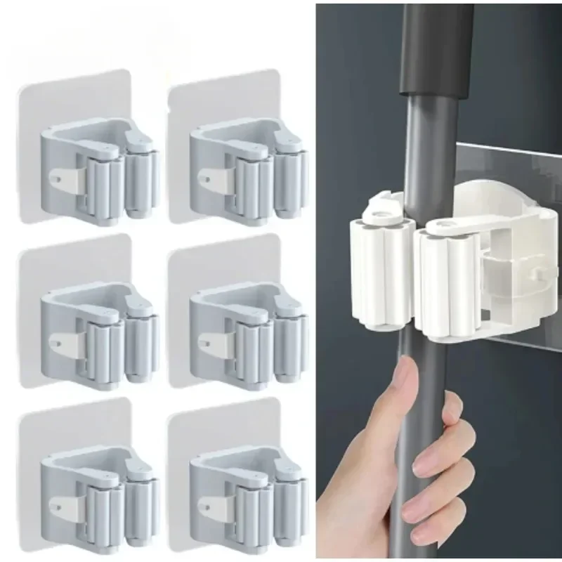 Self-adhesive Mop Holder Broom Stand Wall Mounted Mop Support Sweeping Brush Hook Storage Organizer Bathroom Kitchen Accessories