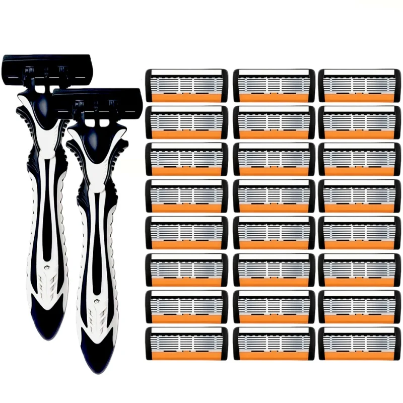 Maquinilla de afeitar manual para hombre, 36/30/12/3 piezas, con cuchilla de seis capas y cabezal de cuchilla, estilo clásico, unisex, para barba y cabello