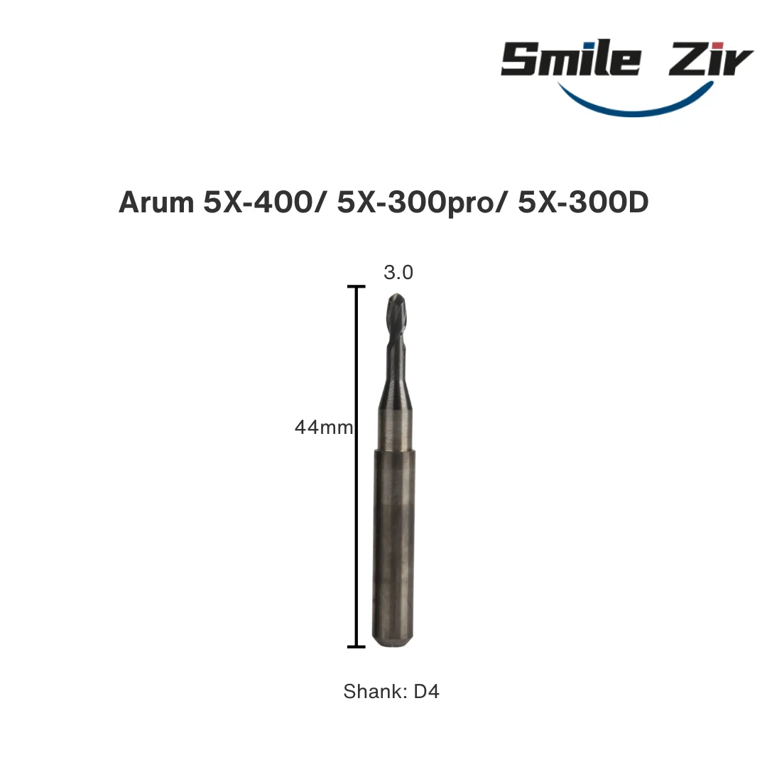 Arum 5X-400/ 5X-300pro/ 5X-300D Metal Milling Burs Dental Material Ball End Grinding Drills D4*3.0/2.0/1.5/1.0 Milling Machine T