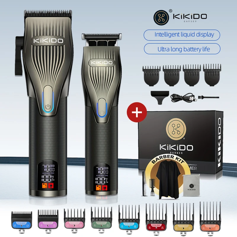 

Профессиональный набор для стрижки и ухода за волосами KiKiDO для мужчин: беспроводная электрическая машинка для стрижки с LED-дисплеем, набор для парикмахерских услуг