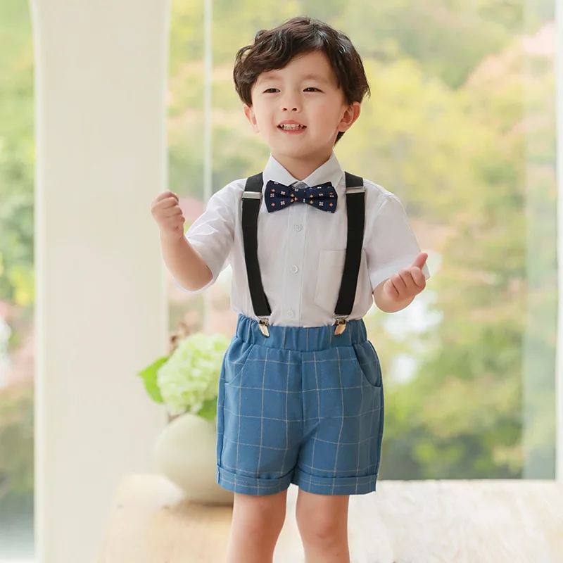 

Children Summer Cool Vest Shirt Shorts Bowtie Photograph Suit Boys Wedding Dress School Kids Kindergarten Performance Uniform