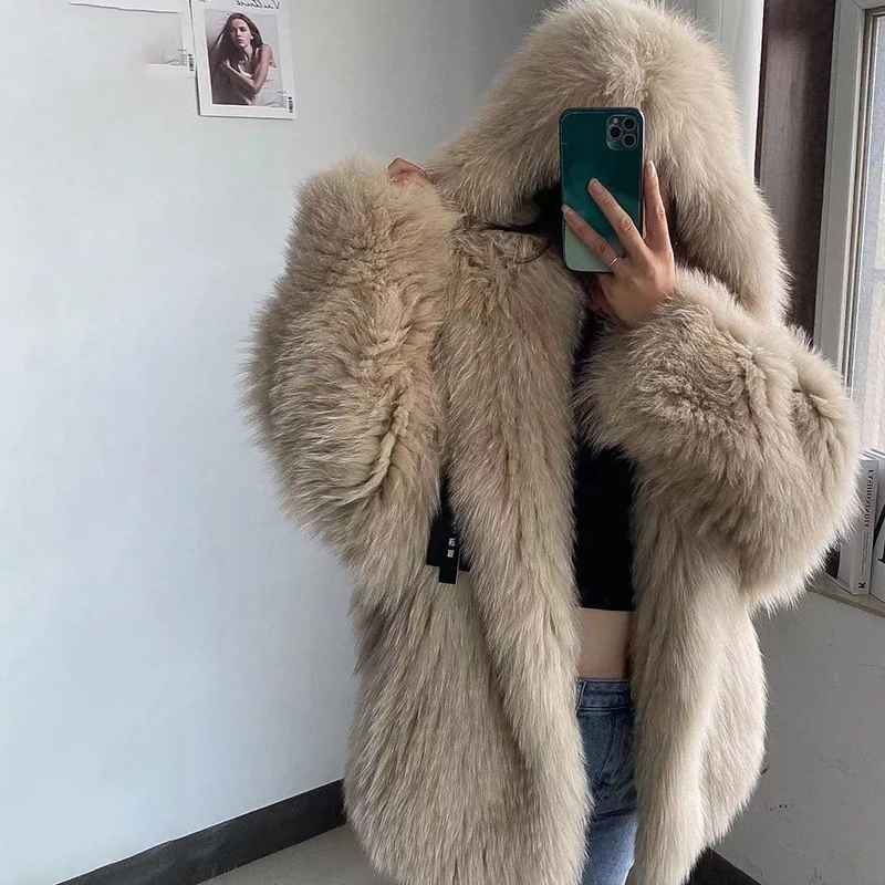 

Fashion Luxury Knitted Fur Coat Women Double Long Sleeve Wool Liner New Style Jackets Autumn Winter Real Fox Fur Coat With Wood