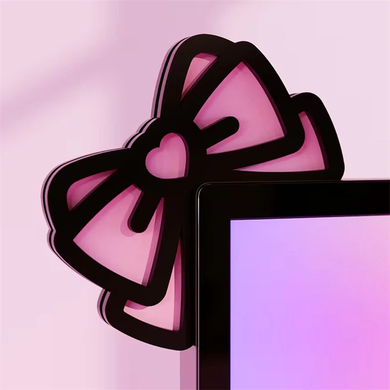 Kawaii Pink Acrylic Bow Monitor Decor Bowknot PC Accessory Desk Ornament For Gaming Setup, Home Office Display & Gift For Teens