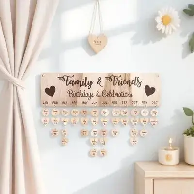 

Vintage Wooden Hanging Calendar 12 Months 50 Round 50 Heart DIY Date Plaque Wall Hanging Board DIY Wooden Calendar