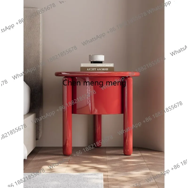 z10Modern Minimalist Bedside Table Round Bedroom Storage High Gloss Lacquer Rotating Sofa Side Cabinet
