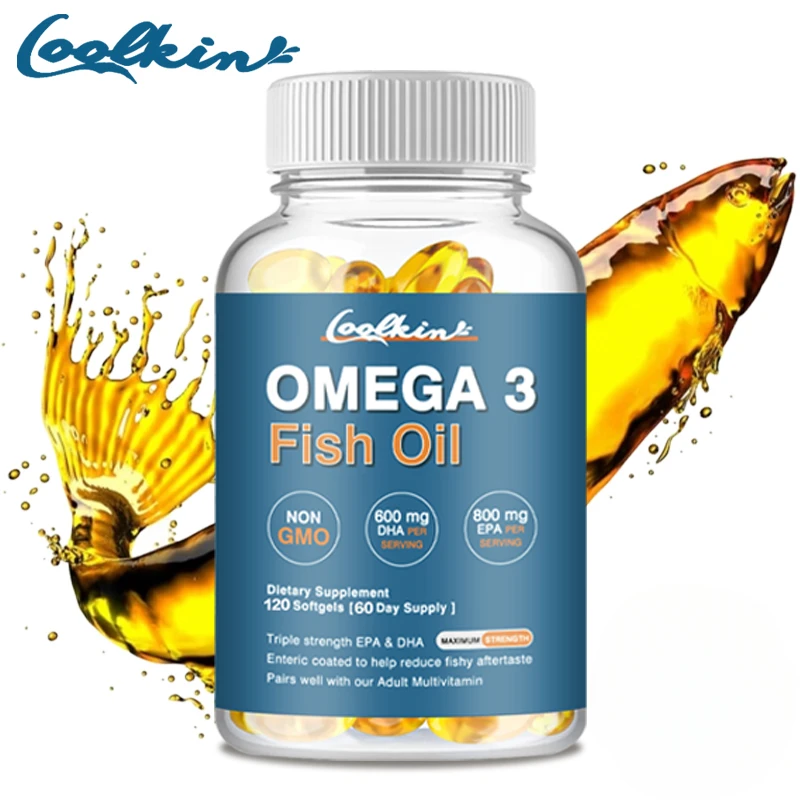 

Omega 3 Fish Oil Capsules - with DHA & EPA - Supports Brain, Nervous System, Cardiovascular, Skin Health, Antioxidant