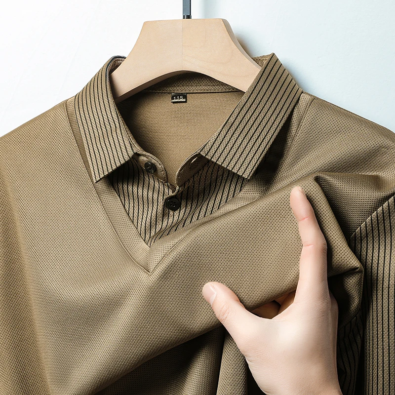 Spring and Autumn Middle-aged Men's Fake Two Piece Pure Cotton Long Sleeved T-shirt Top with A Large Collar and Loose Polo Shirt