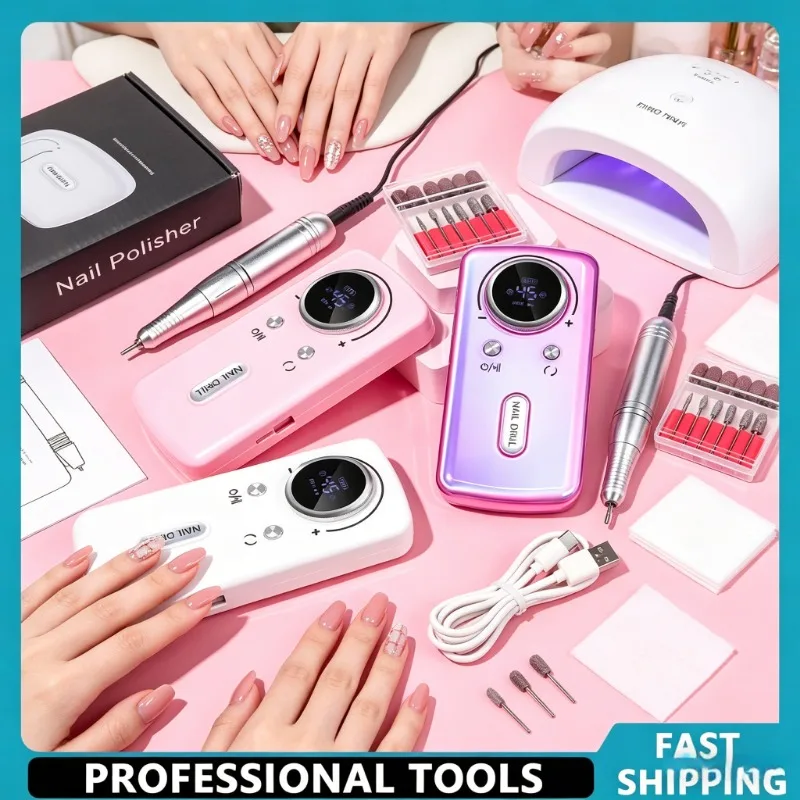 Professional 45000RPM Portable Rechargeable Electric Nail Drill File for Gel Nails Manicure & Pedicure