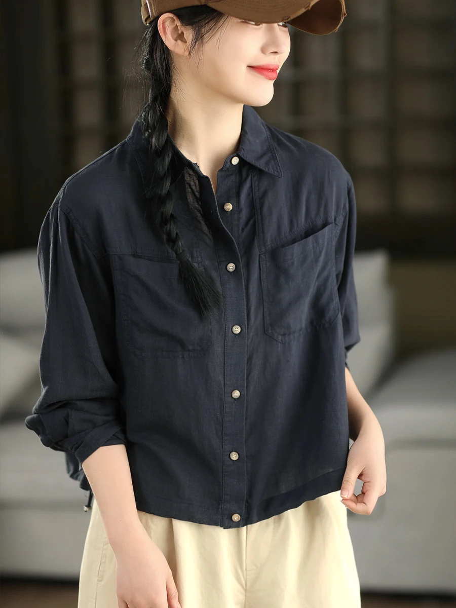 

Ретро-рубашка из льна и вискозы без рукавов с воротником, женская, свободного кроя, дышащая, весенне-летняя, модная, повседневная