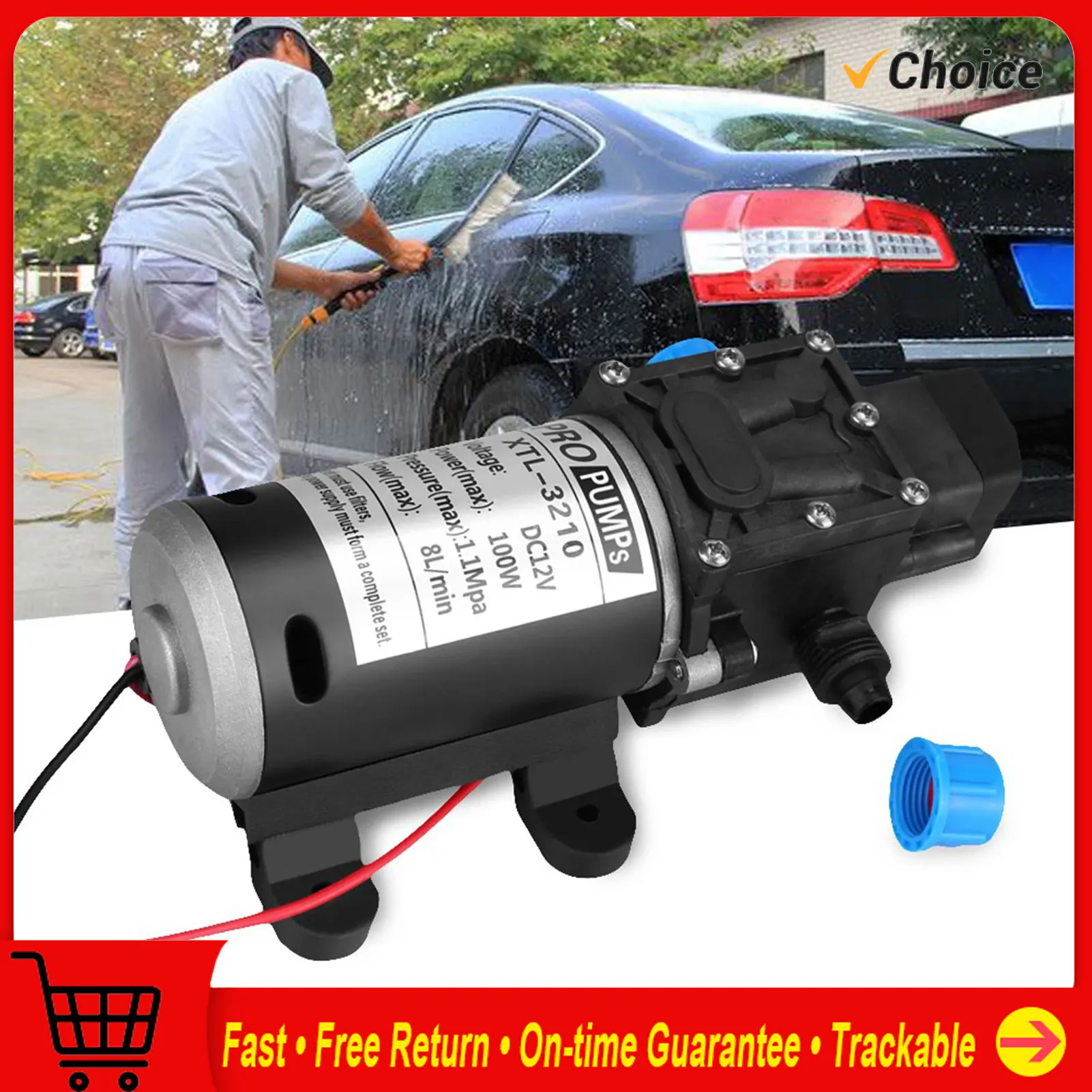 

12V DC 100W 8L/Min 160Psi High Pressure Diaphragm Self Priming Water Pump for Wash