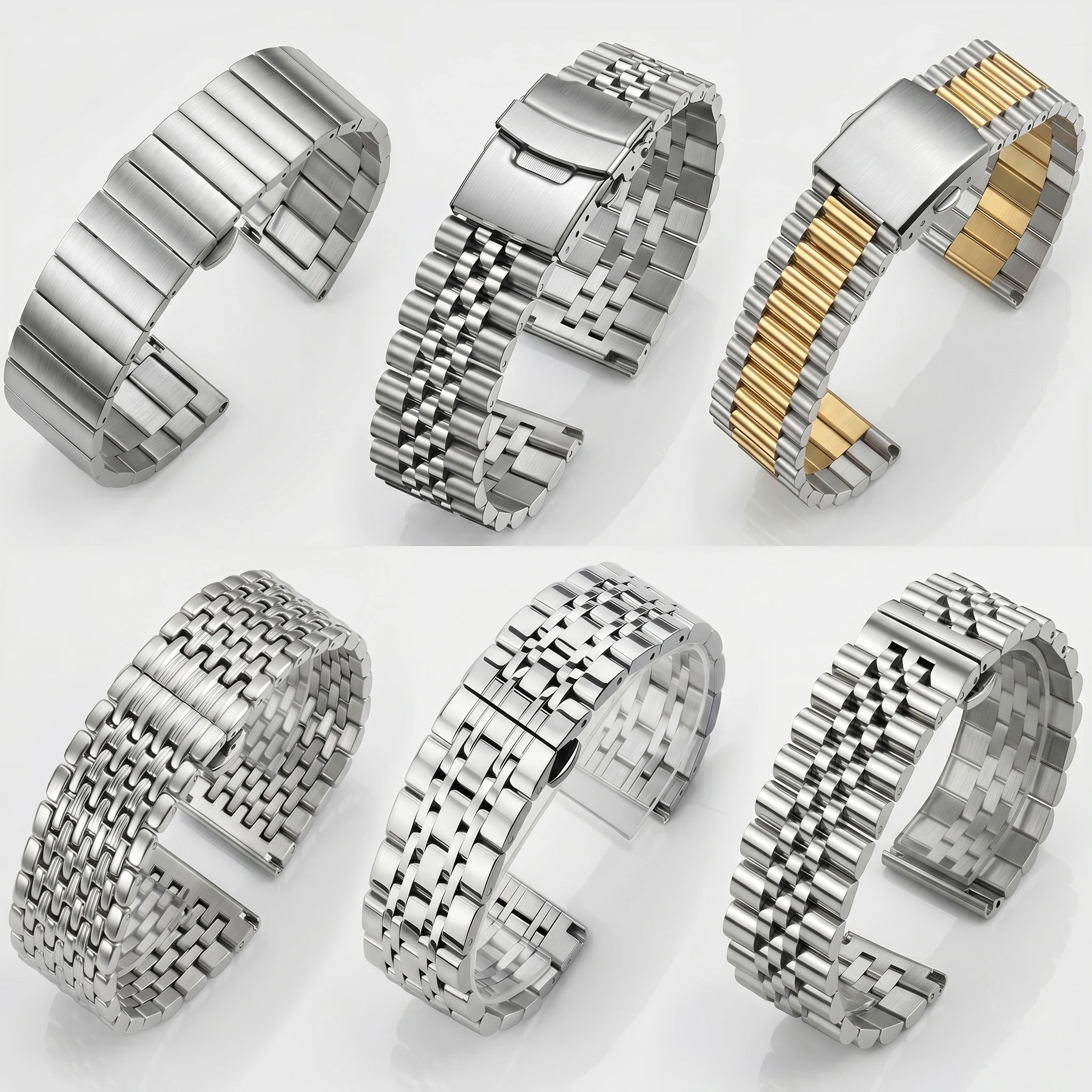 19 verschiedene universelle Uhrenarmbänder, 18, 20, 22, 24 mm, massives Edelstahl-Metallarmband mit geradem Ende, Ersatz für Smartwatches