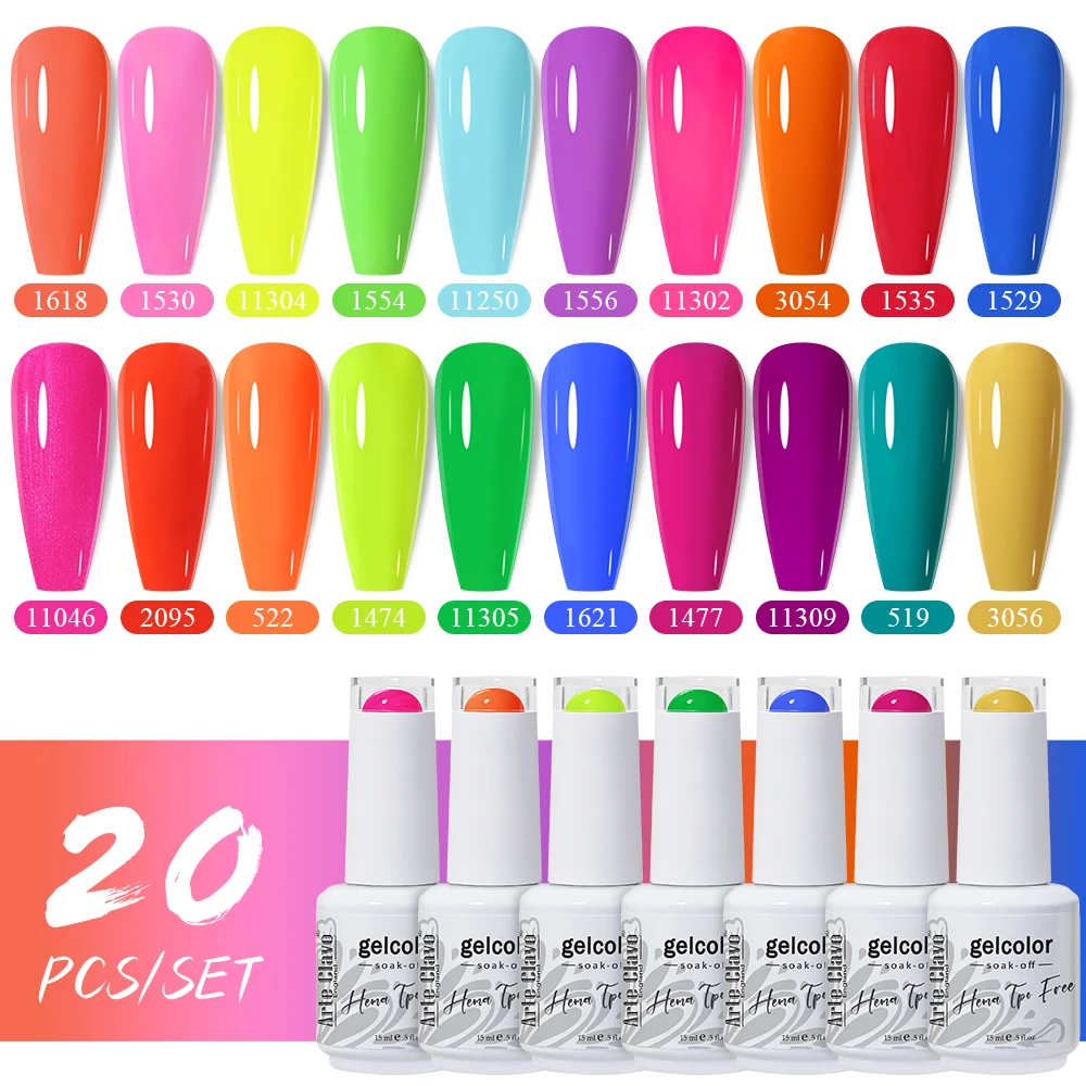 Arte Clavo 20pcs Gel Nail Polish Set HEMA Free Semi Permanent Soak Off UV Gel Varnish Nail Art Decoration Summer Nails Nail DIY