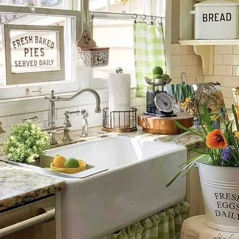 24 Inch White Ceramic Single Bowl Sink Rectangular Farmhouse Kitchen Basin