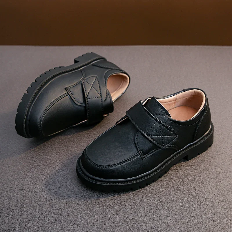 Boys Black School Leather Shoes Soft Performance 2024 Spring and Autumn New British Style Soft Loafers for Uniform Kids Fashion