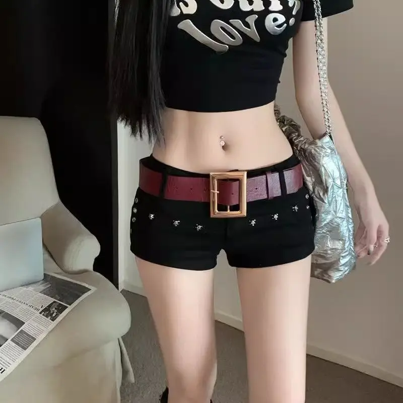 

American Low Waist Black Gray Shorts Bodycone Retro Women Casual Sexy Vintage Y2k Vintage Button Denim Hot Pants Spring Summer