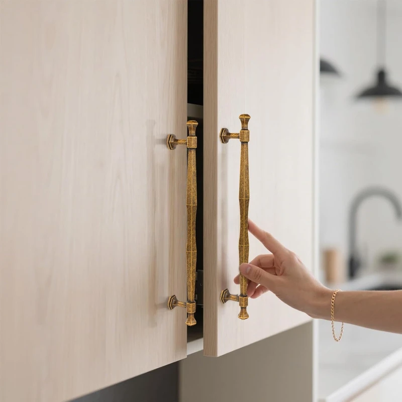 Tirador de Puerta de Armario Estilo Antiguo – Pomo Retro de Bronce Vintage para Gabinete de Cocina, Tirador de Cajón/Estantería de un Solo Agujero, Manija para Muebles