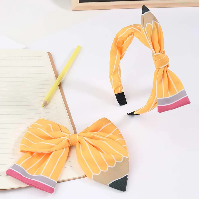 Oaoleer 2Pcs Back To School Hairband Hair Bows Clip For Baby Girl Cute Pencil Printed Hairpin Hairgrip Kids Headwear Accessories