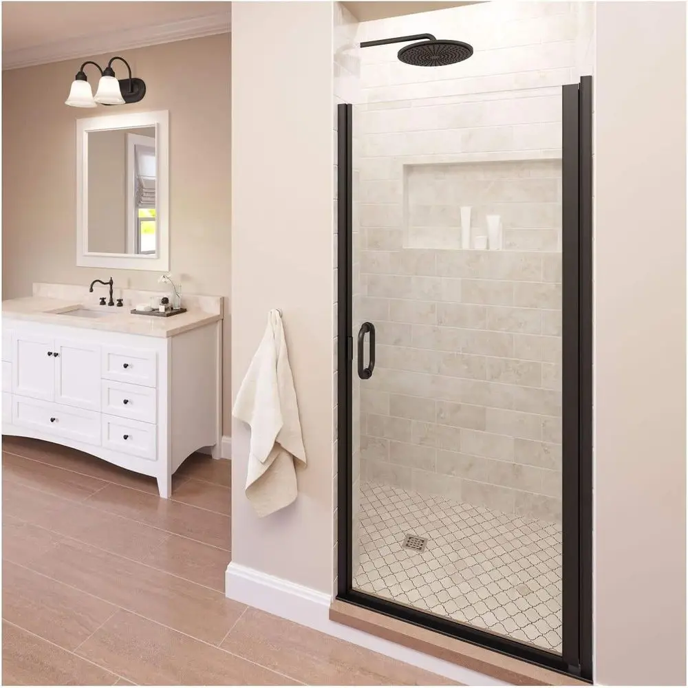 

33-34 inch Semi-Frameless Shower Door with Clear Glass and Oil Rubbed Bronze Finish