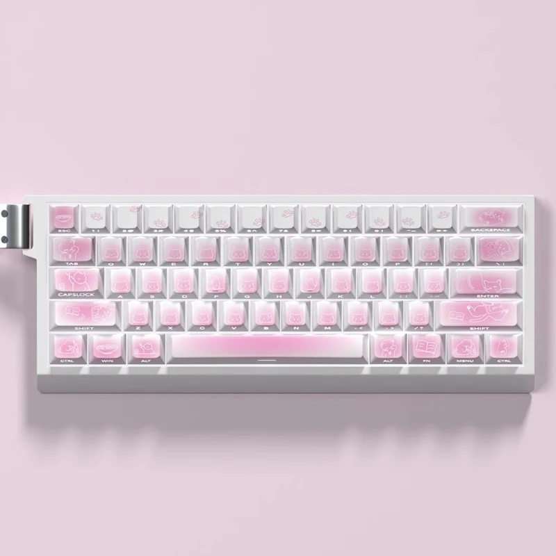 

Cute Pink Cat Theme Keycaps Anime 64/74Keys PBT Cherry Profile Custom Key Caps for Mechanical Keyboard Gamer Accessories Gifts