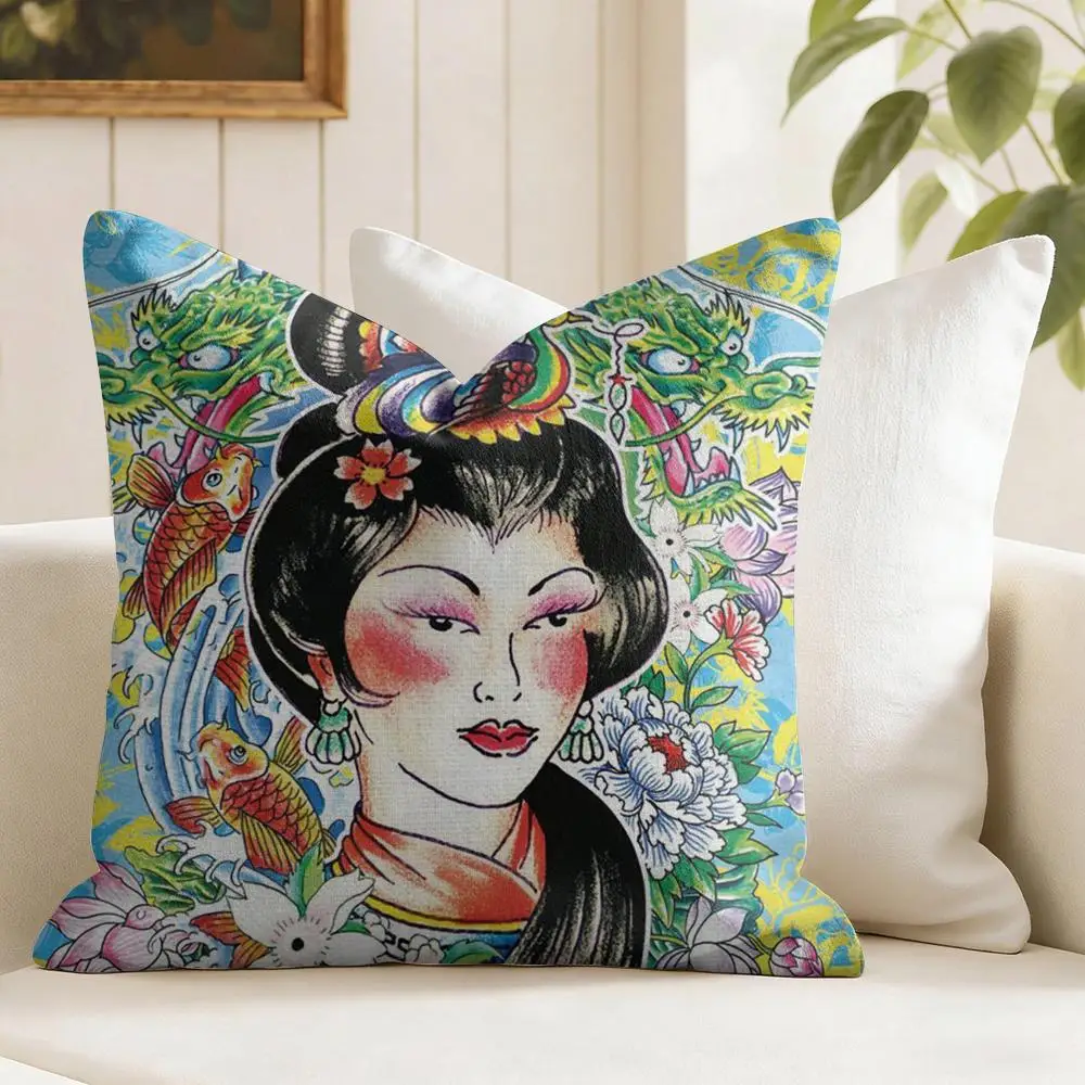 E-Ed-D_Hardy LOGO Cushion Cover Eco Linen Pillow Case | Double-Sided Print, Breathable & Durable, Hidden Zipper Home Decor Gift