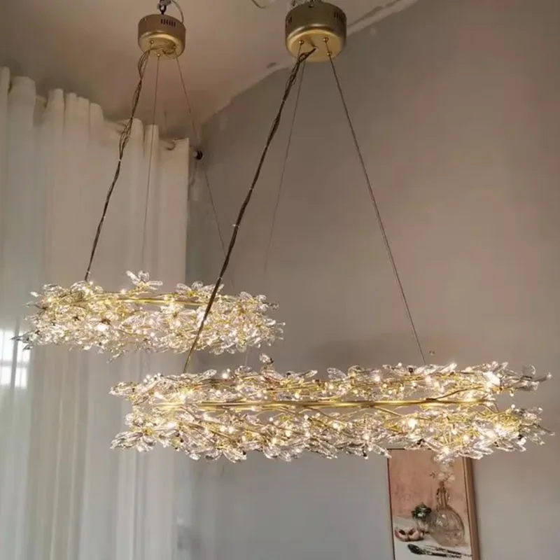 Petal Design Chandelier Crystal Luxury Living Room Flower Girl Bedroom LED Hanging Lamps Round Dining Room Decor Light Fixtures