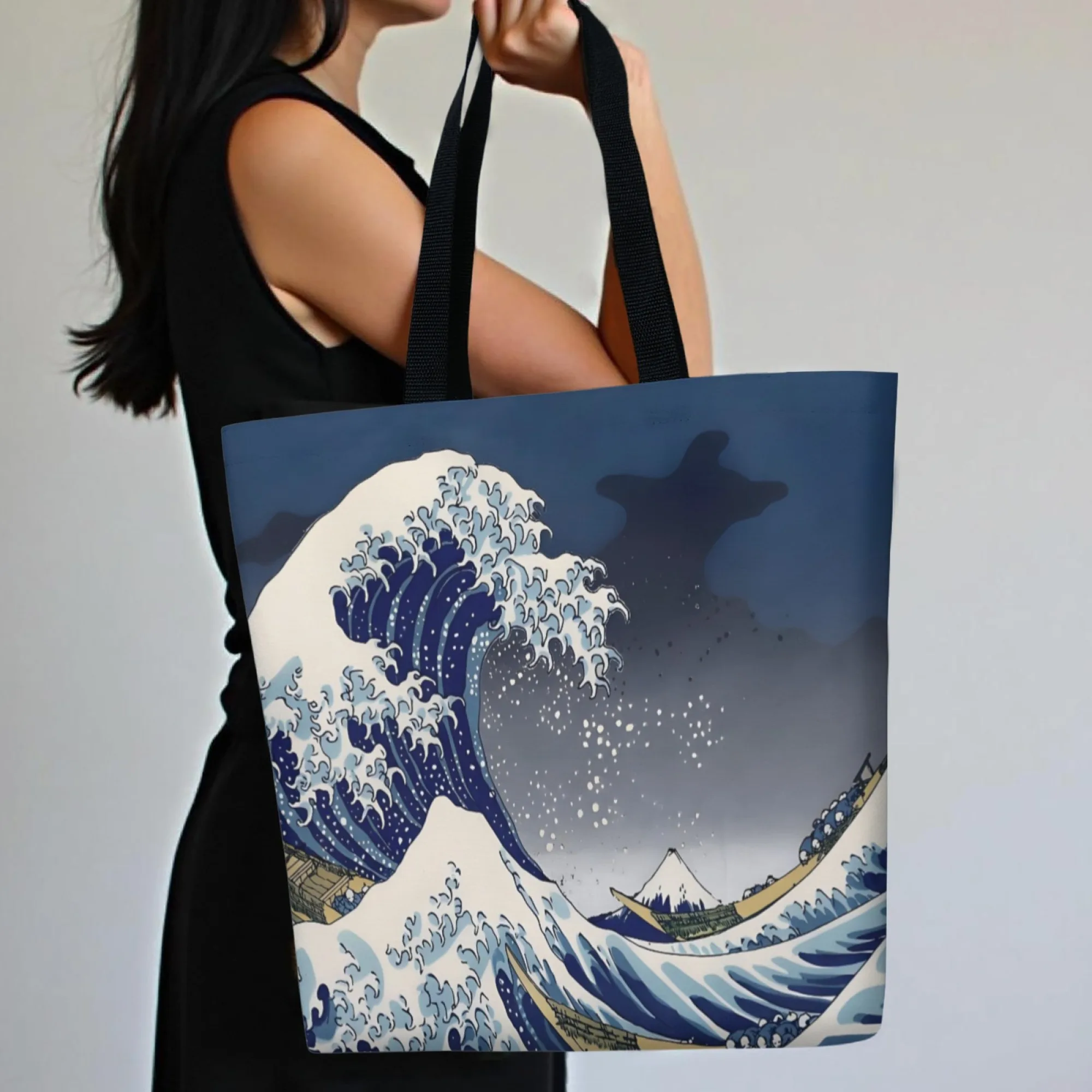 

Kanagawa Wave Women's Tote Bag Large Capacity Canvas Shoulder Bag Fashion Casual Shopping Bag Eco-Friendly Travel School Bag