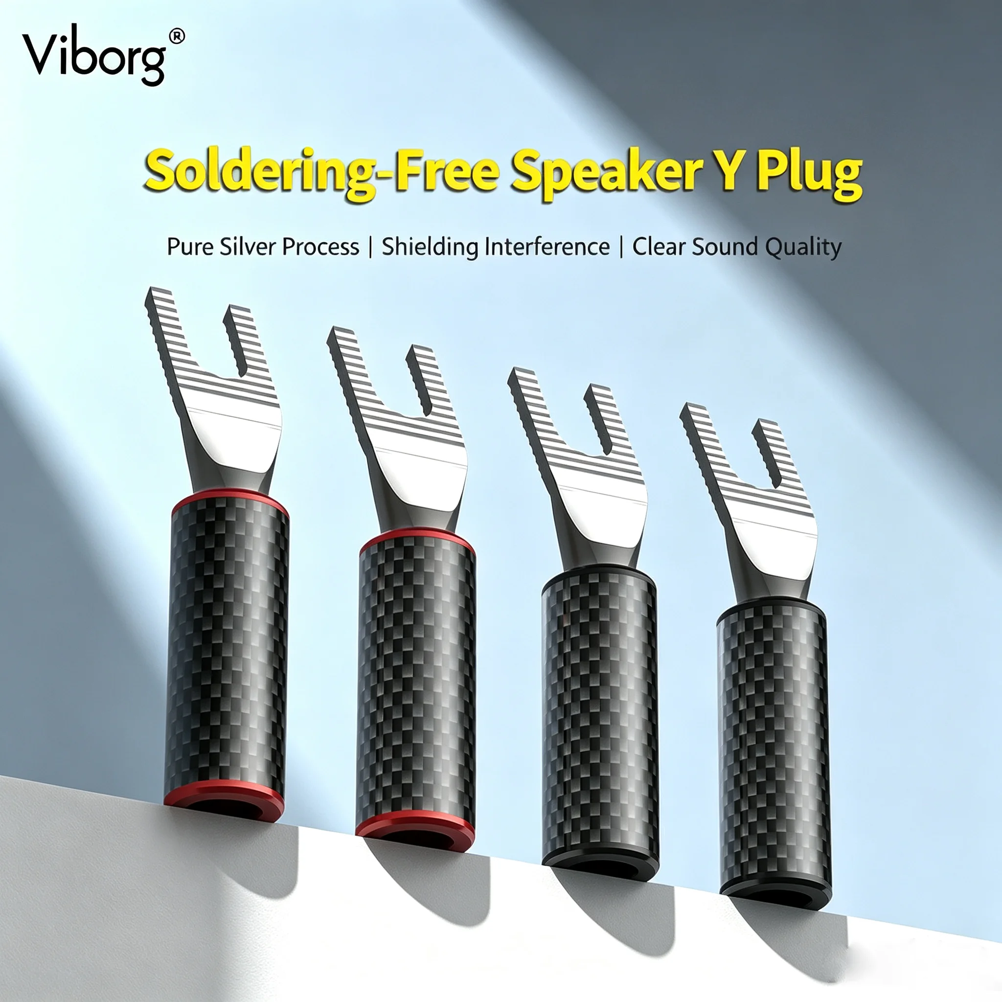 VIBORG HiFiVS703ag Pure Solid Silver Spade Connector Y Splitter Silver Spade Plug for Speaker Cable Wire