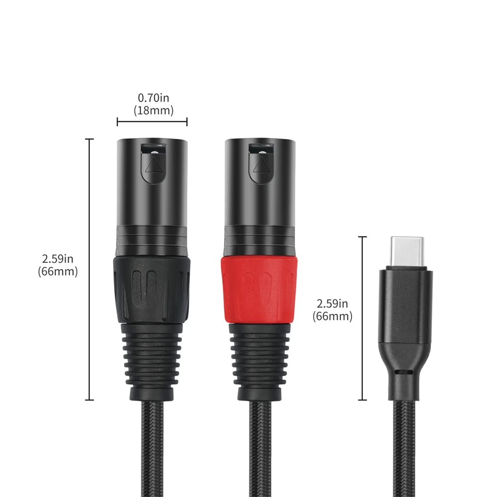 USB نوع C ذكر إلى 2 XLR ذكر مكبر للصوت كابل صوت ستيريو 32Bit/384Khz للهواتف الذكية والكمبيوتر المحمول