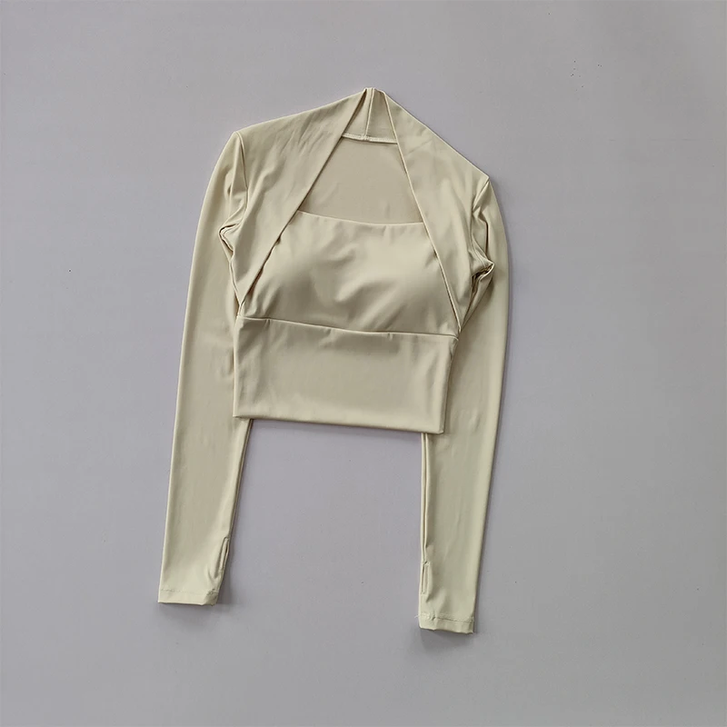 Fitness-Brustpolster-Sporttop für Damen, Langarm-Shirts, Pra Speed Up, kurze elegante Tanz- und Yoga-Kleidung, kleiner Taillenbund, Fitnessstudio – Detail 3