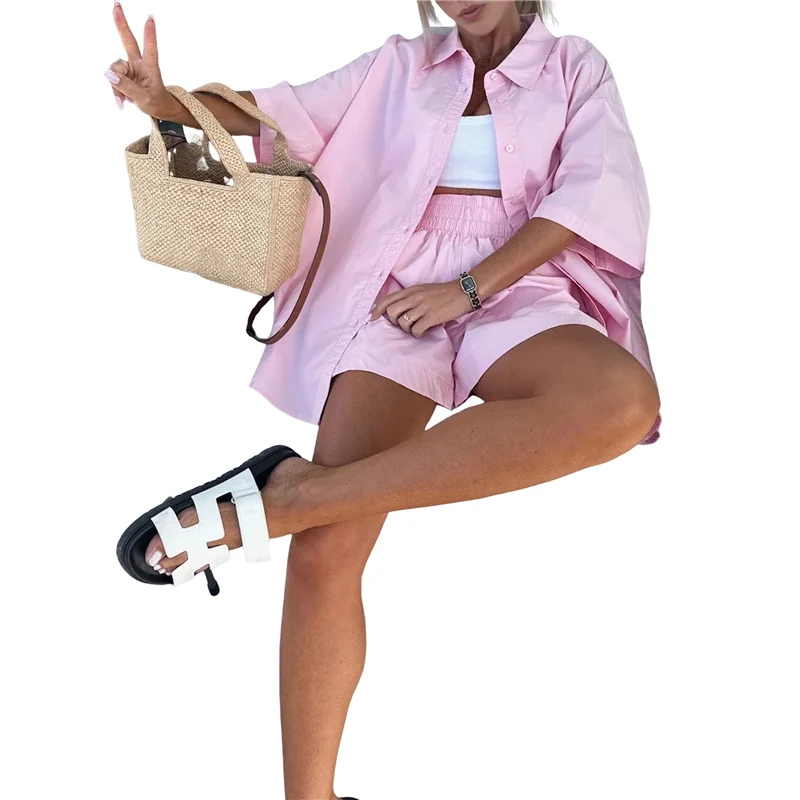 

ASDS-Women Button Down Linen Short Sleeve Top Shorts 2 Piece Summer Vacation Outfits Lounge Tracksuits