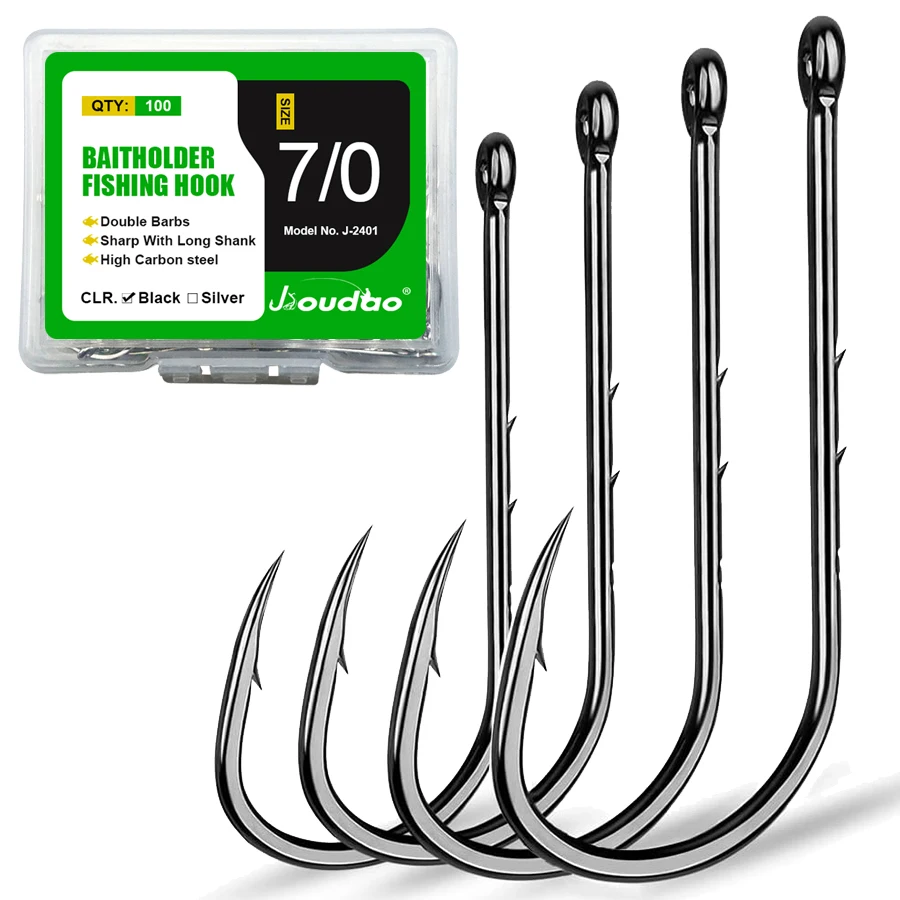 100pcs/box Baitholder Fishing Hooks Size 1/0 2/0 3/0 4/0 5/0 6/0 7/0 8/0 Long Shanked Fishing Hook Barbed Bait Holder Hooks