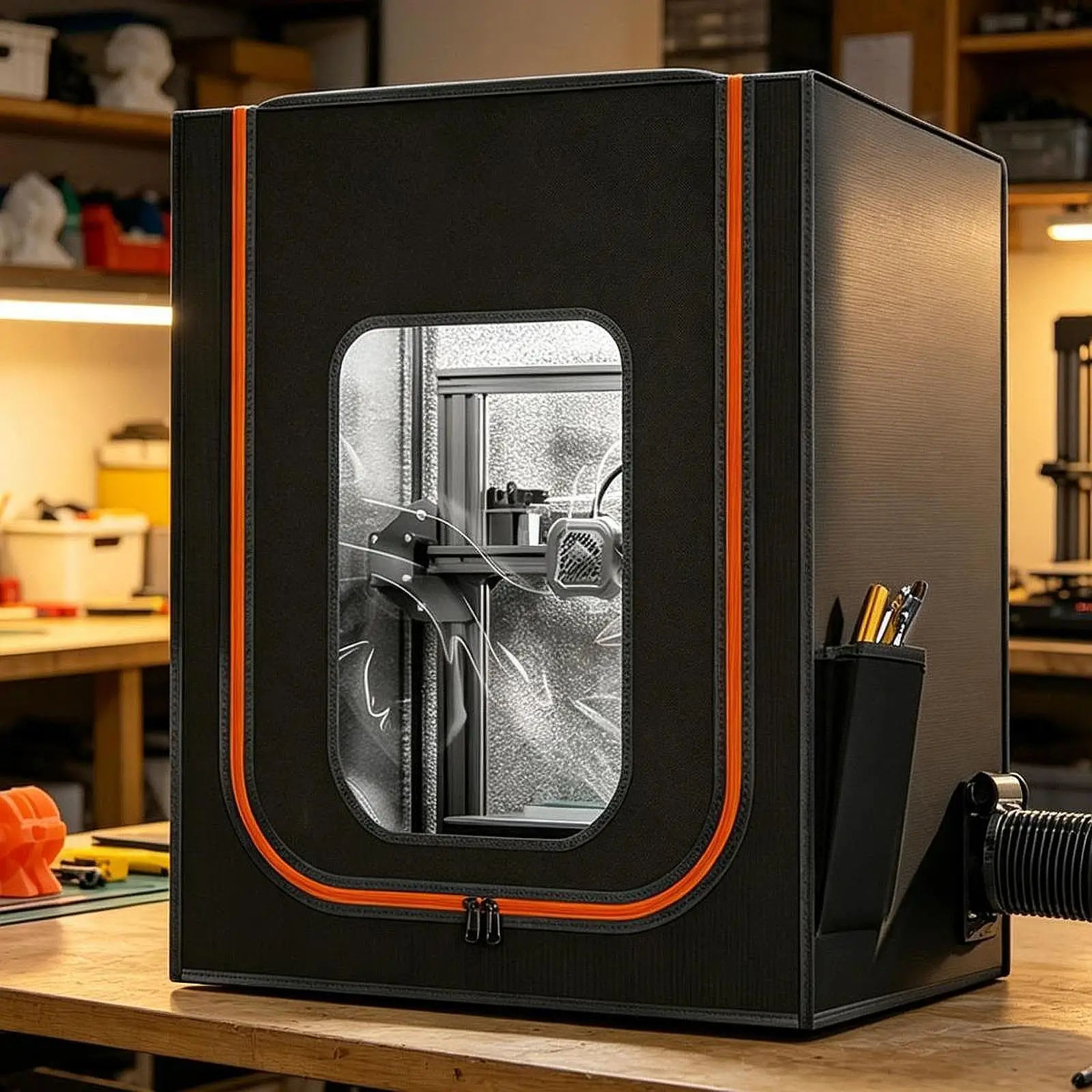 3D Printer Enclosure Clear Window with Side Pocket Case 70x75x90cm Stable Temperature Dust Protection Fireproof Protective Cover