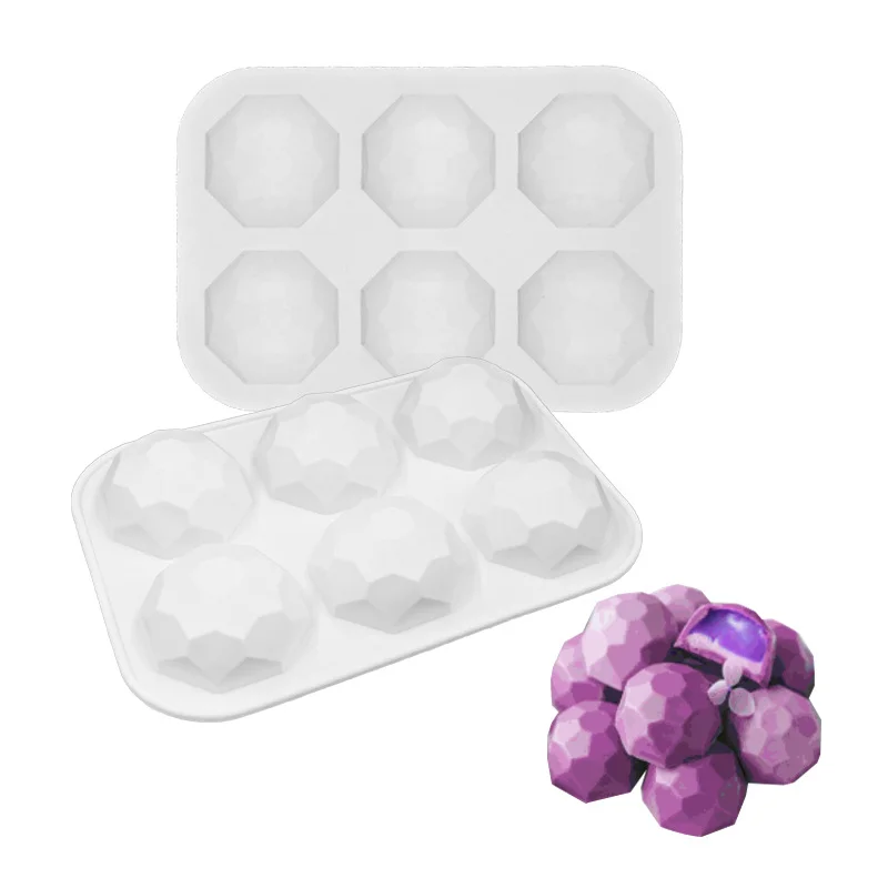 6 Cavity Gem Jewel Silicone Chocolate Baking Mold Geometric Diamond Mousse Cake Candy Ice Cube Mould Soap Candle Making Tool DIY