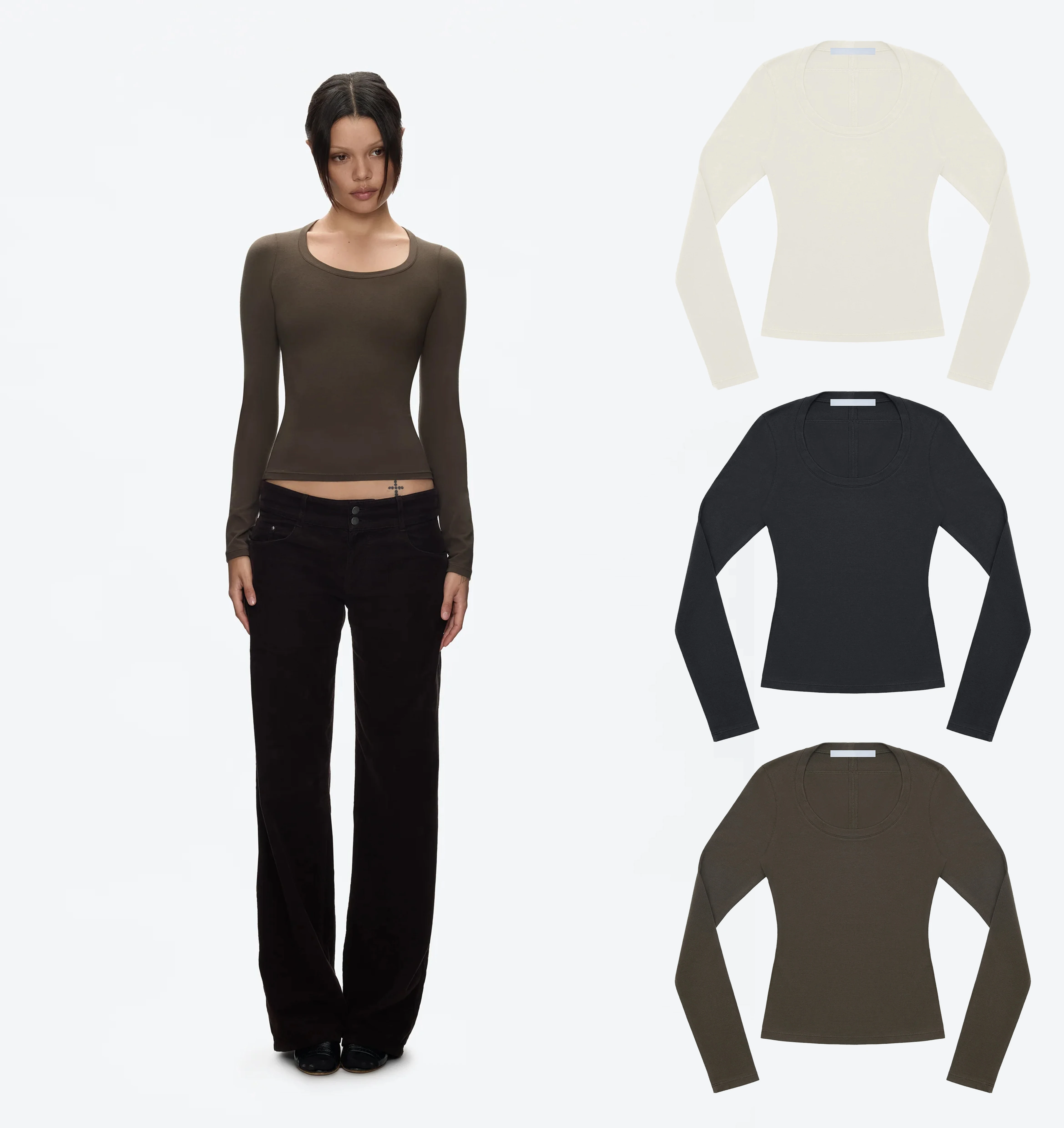 

Tank Women's U-Neck Slim-Fit Long-Sleeve Top, Multi-Color Basic Slimming Base Shirt, Versatile Layering Top for Daily Commute, Autumn and Winter Warm Round-Neck Long-Sleeve Top