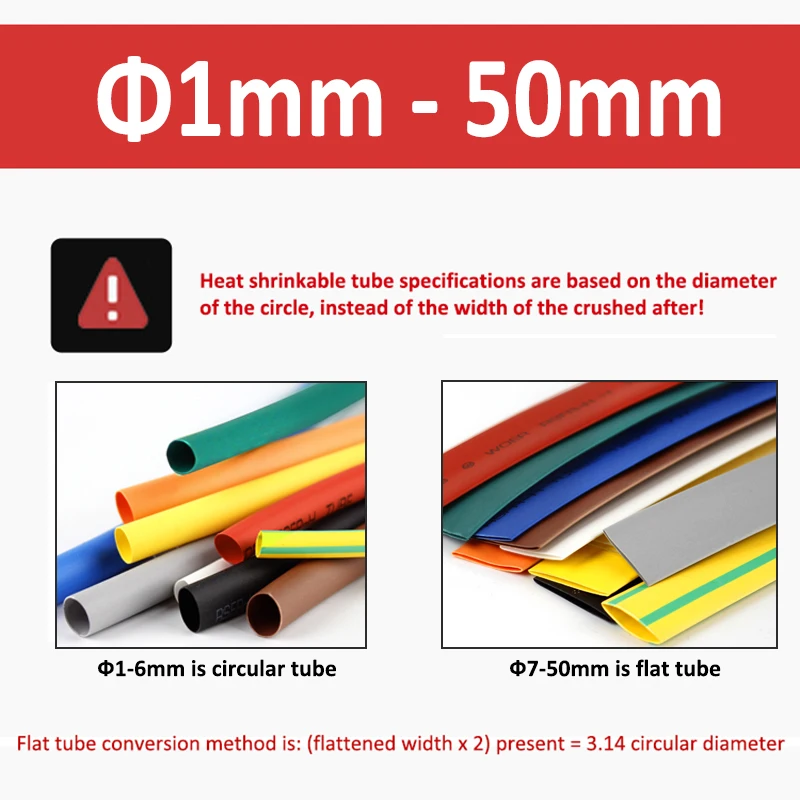 1 متر من النوع الكامل φ1mm-50mm 5 ألوان الحرارة يتقلص أنبوب 2:1 البولي أوليفين الحرارية كابل كم معزول كابل سلك الحرارة يتقلص أنبوب