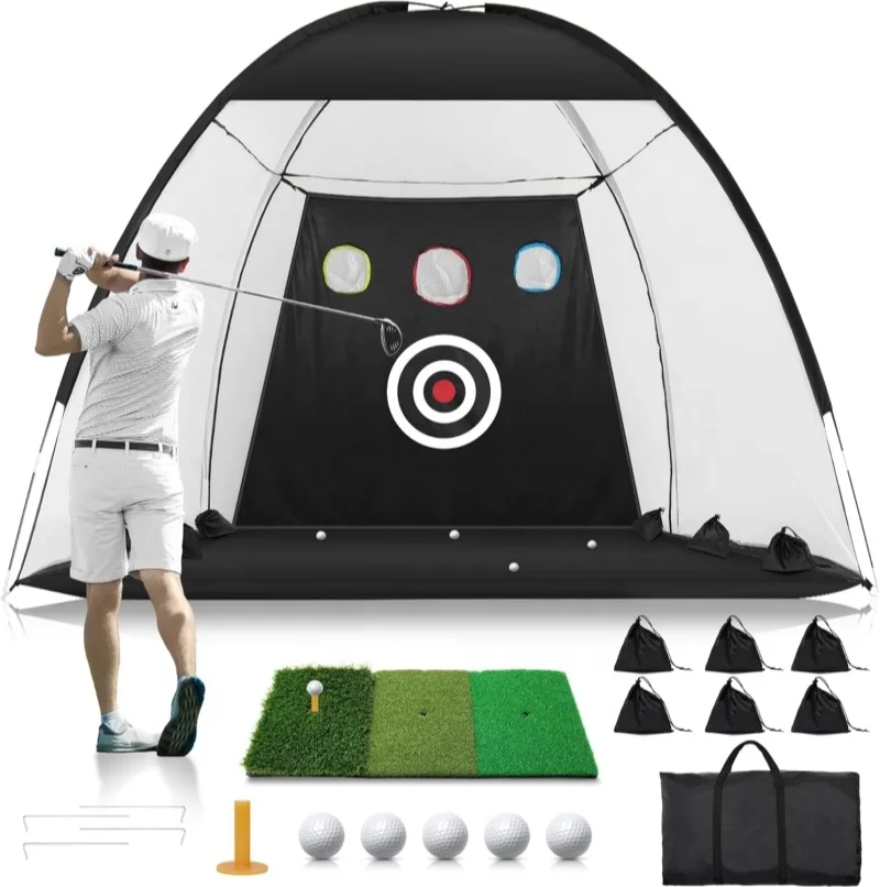 

2025 Golf Hitting Net with Tri Turf Mat Training Aids Practice Target for Backyard Chipping Accessories Included