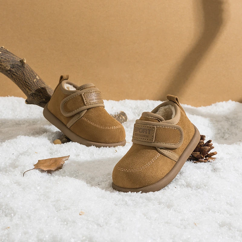 Toddler Fleece Lined Winter Ankle Boots Hook and Loop, Warm Suede Casual Walking Shoes for Baby Boys Girls Size 18-29